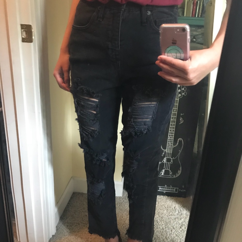 High Waist Black Ripped Jeans